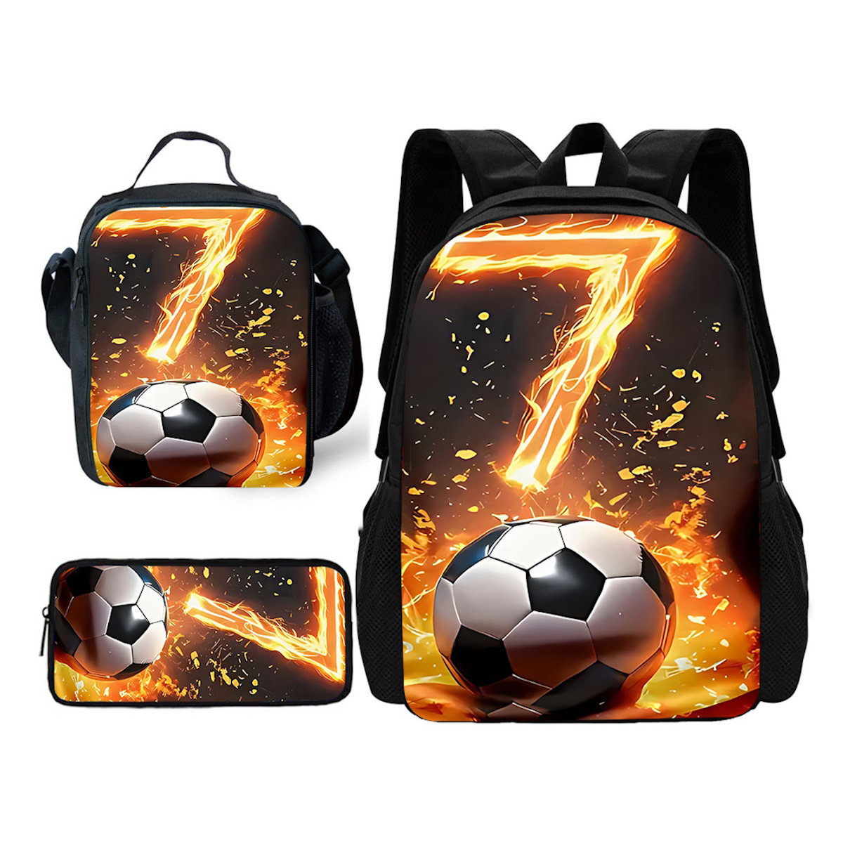 3PCS Football Player Soccer Backpack and Lunchbox Pencil Bag Set - ChildAngle
