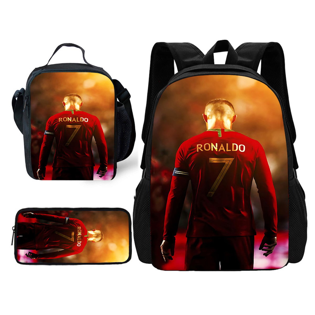 3PCS Football Player Soccer Backpack and Lunchbox Pencil Bag Set - ChildAngle