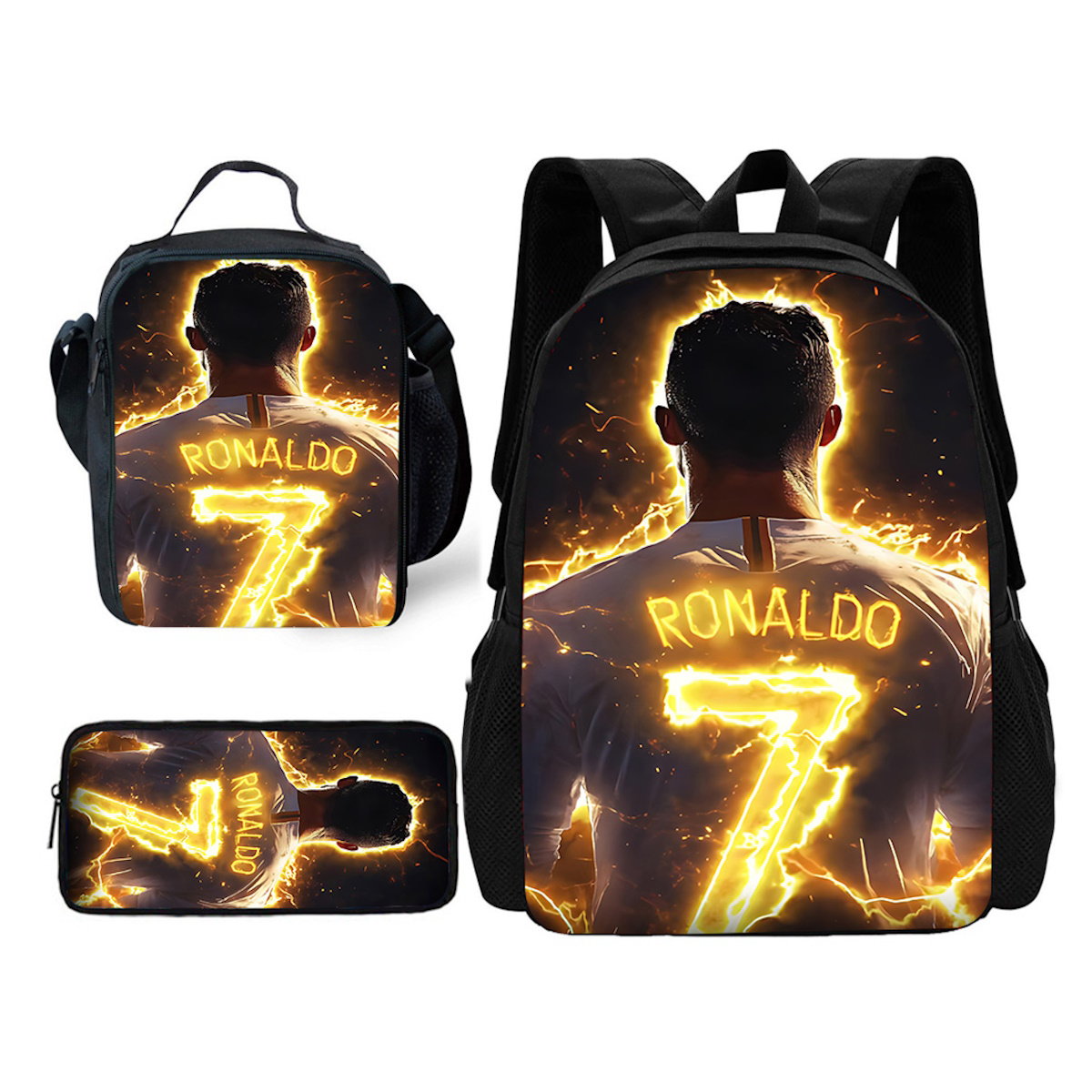 3PCS Football Player Soccer Backpack and Lunchbox Pencil Bag Set - ChildAngle