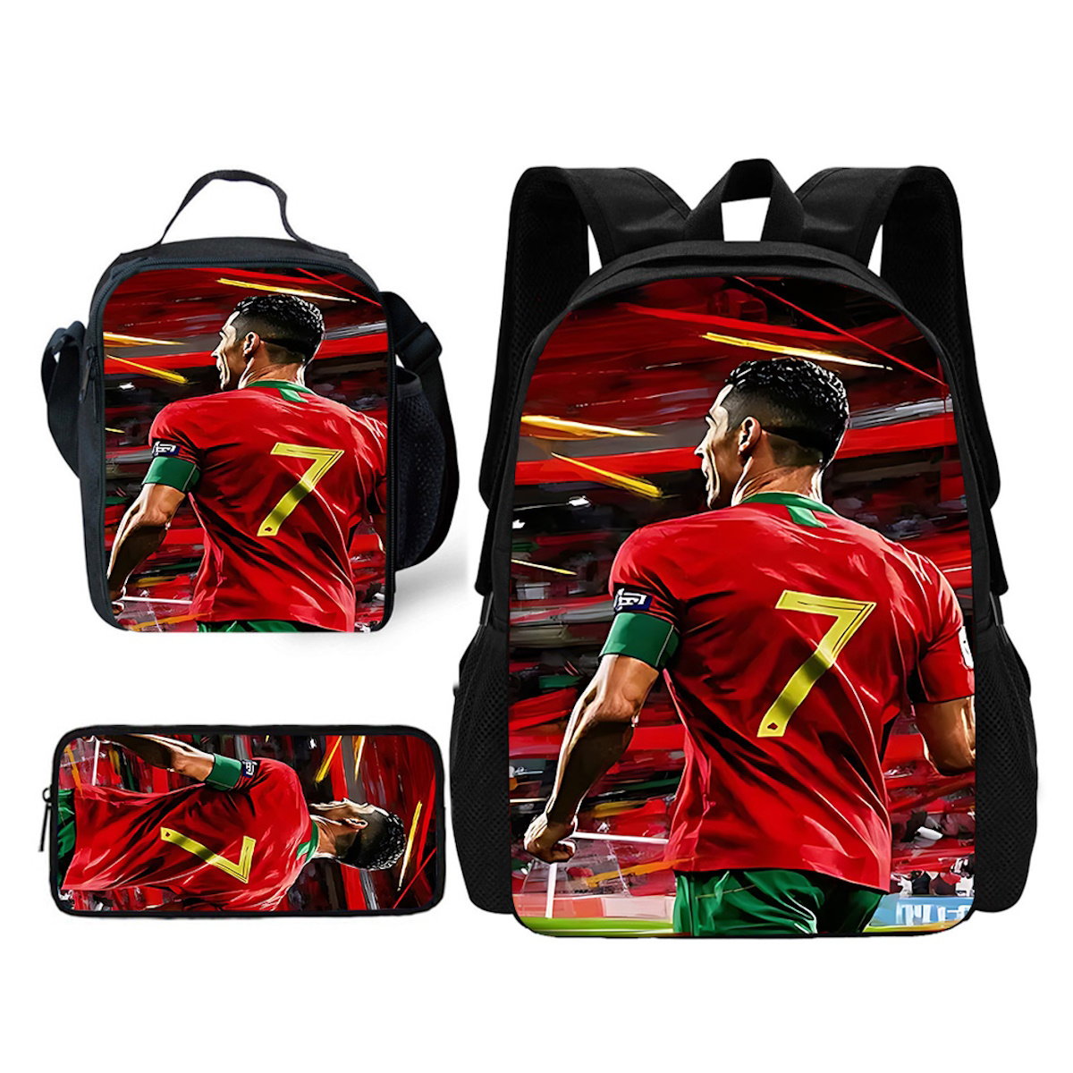 3PCS Football Player Soccer Backpack and Lunchbox Pencil Bag Set - ChildAngle