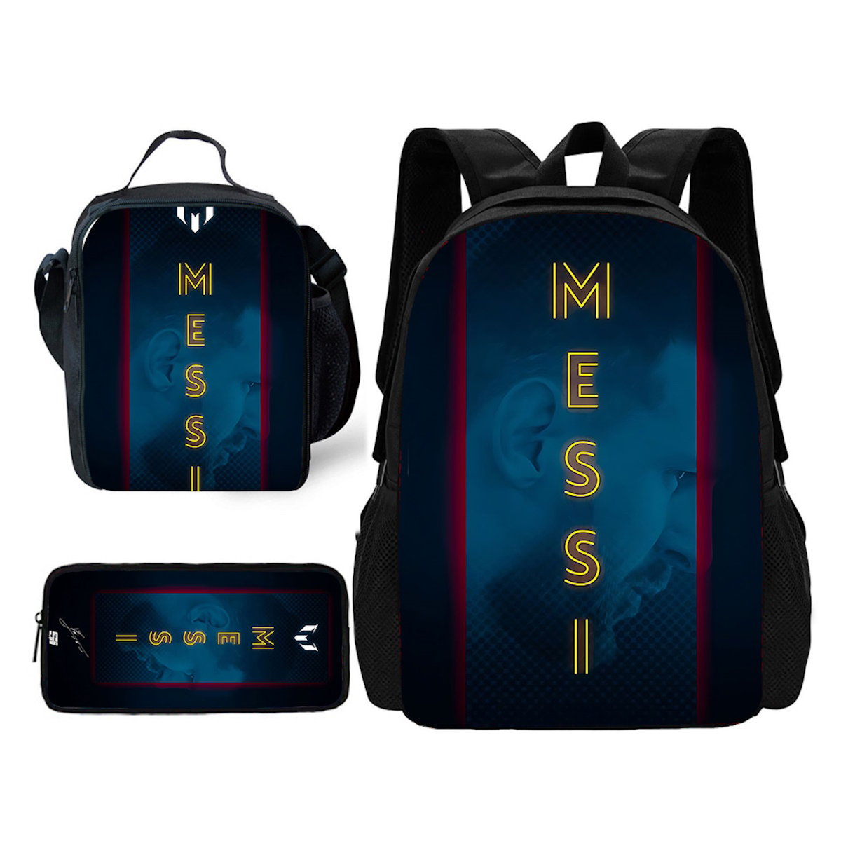 3PCS Football Player Soccer Backpack and Lunchbox Pencil Bag Set - ChildAngle