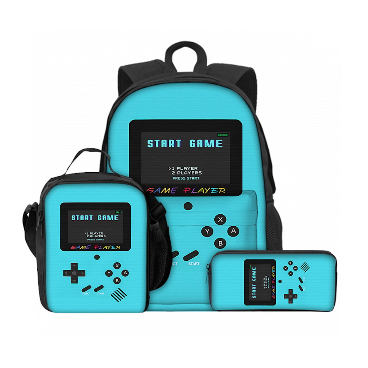 3er-Set Game Console Rucksack, Lunchbox und Federmäppchen