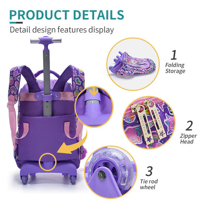 3PCS 2-in-1 Reversible Unicorn Wings Glitter Backpack with Wheels and Lunchbox Pencil Case - ChildAngle