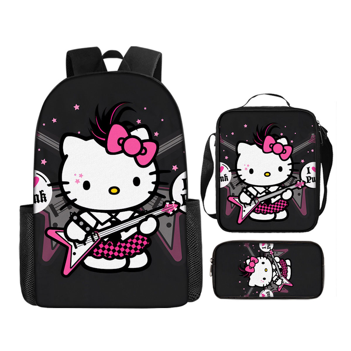 hello kitty backpack pencil case 3PCS Hello Kitty Backpack and Lunchbox Pencil Case Set, B