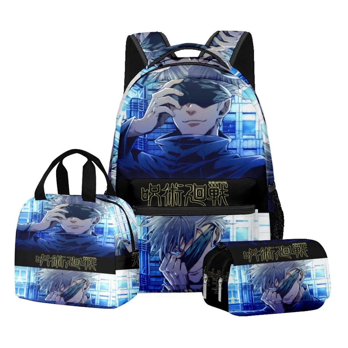 3PCS Jujutsu Kaisen Satoru Gojo Backpack and Lunchbox Pencil Case Set - ChildAngle