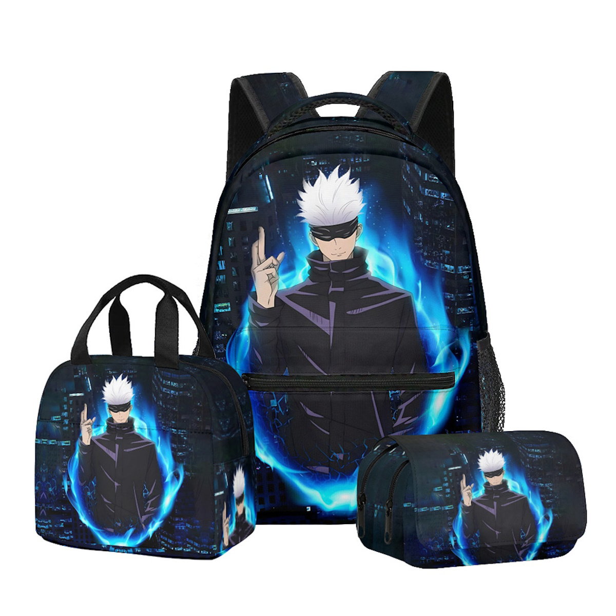 3PCS Jujutsu Kaisen Satoru Gojo Backpack and Lunchbox Pencil Case Set - ChildAngle