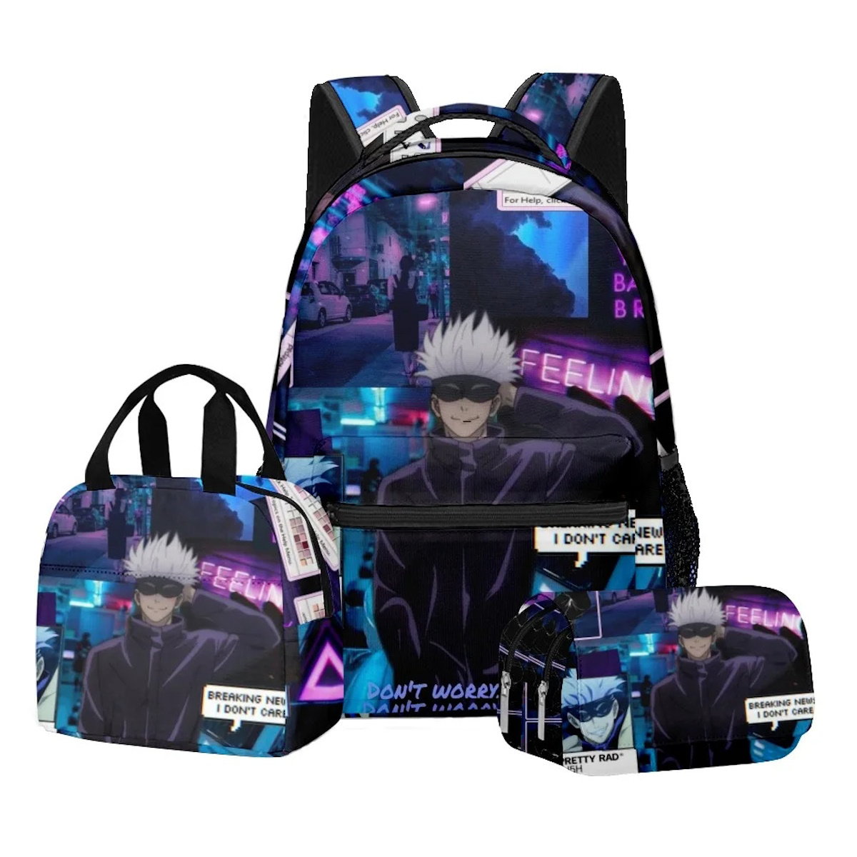 3PCS Jujutsu Kaisen Satoru Gojo Backpack and Lunchbox Pencil Case Set - ChildAngle