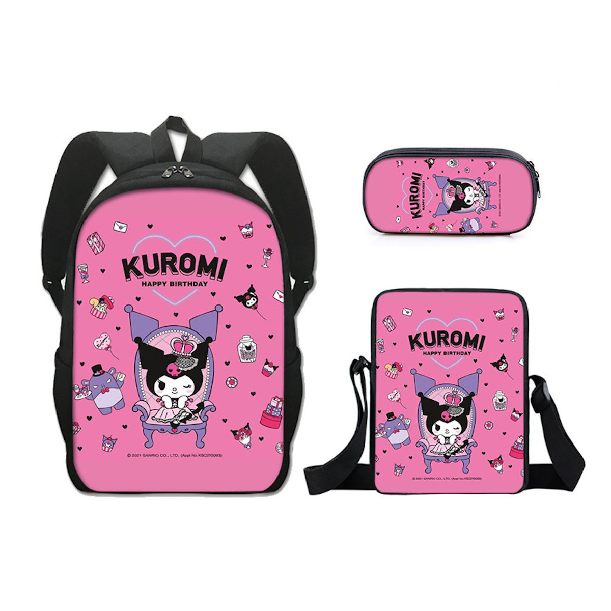 3PCS Kuromi Backpack Lunch Bags and Pencil Case - ChildAngle