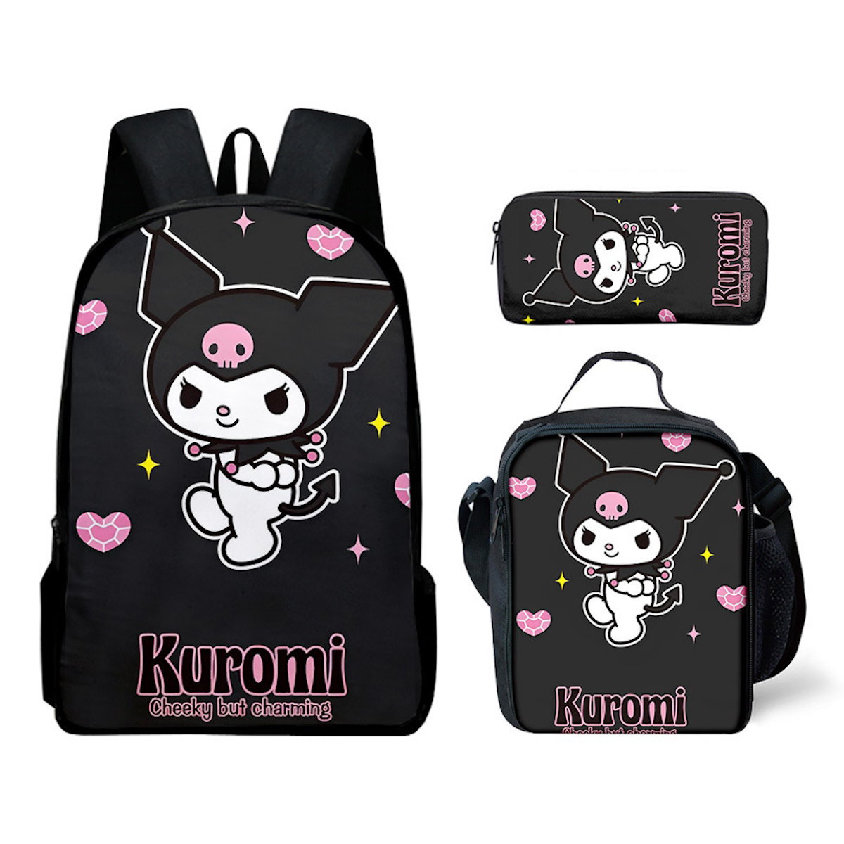 3PCS Kuromi Backpack Lunch Bags and Pencil Case - ChildAngle