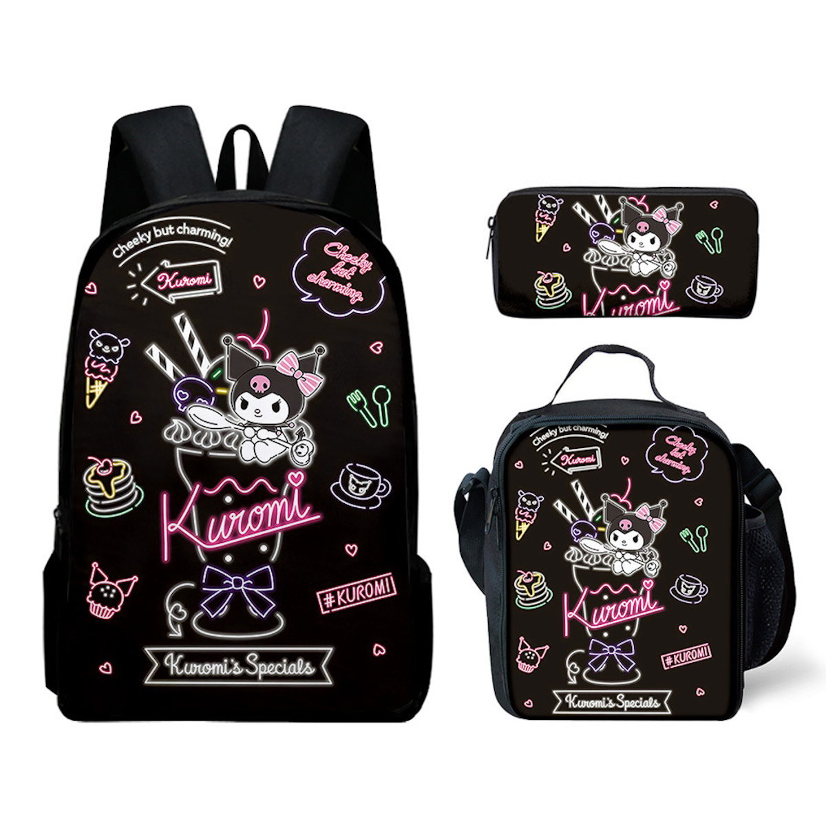 3PCS Kuromi Backpack Lunch Bags and Pencil Case - ChildAngle