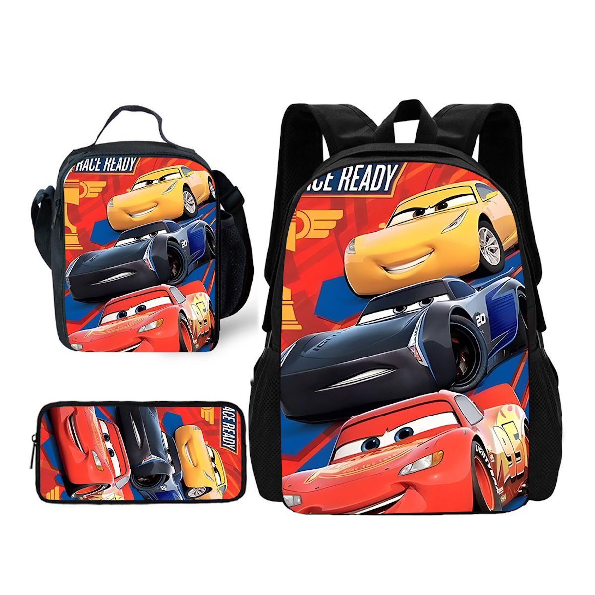 3PCS Lightning McQueens Pixar Cars Backpack and Lunchbox Pencil Case Set - ChildAngle