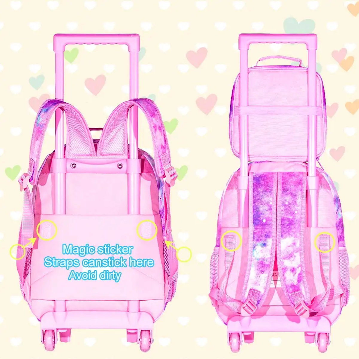3PCS Reflective Glitter Mermaid Tail Childrens Rucksack with Wheels and Lunchbox Pencil Case Set - ChildAngle
