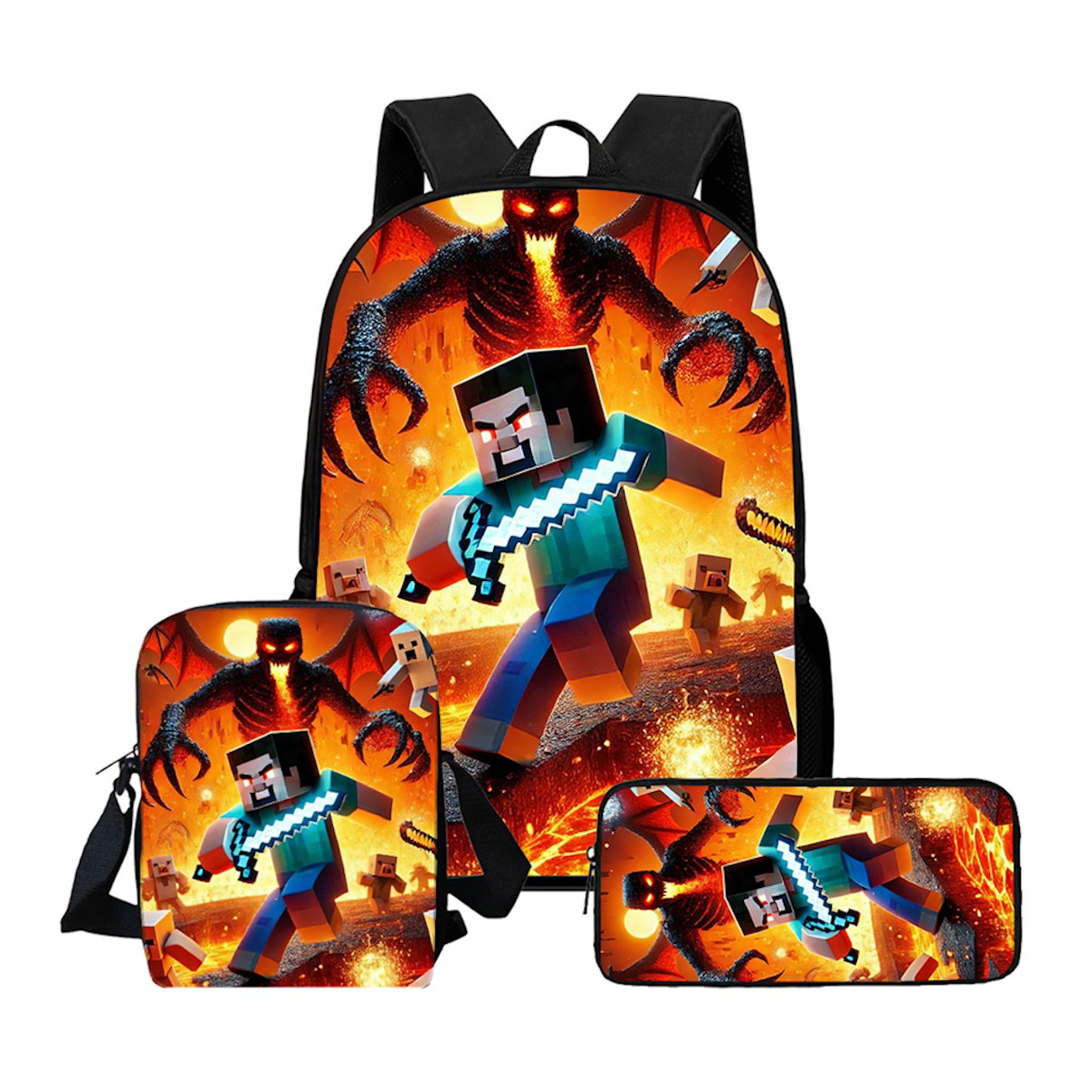 3PCS Minecraft Backpack and Lunchbox Pencil Case Set - ChildAngle
