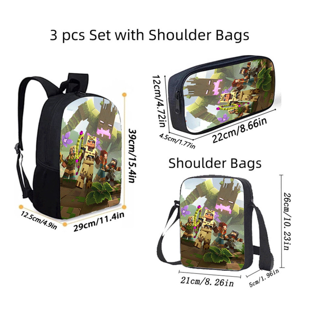 3PCS Minecraft Backpack and Lunchbox Pencil Case Set - ChildAngle