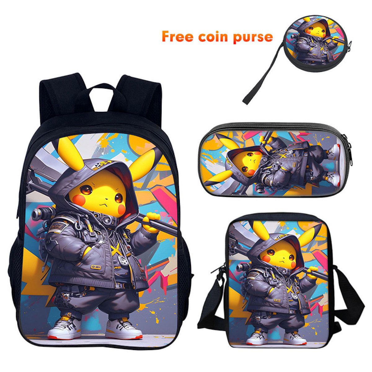 3PCS Pokemon Backpack and Lunchbox Pencil Case Set - ChildAngle 3PCS Backpack with Lunchbox