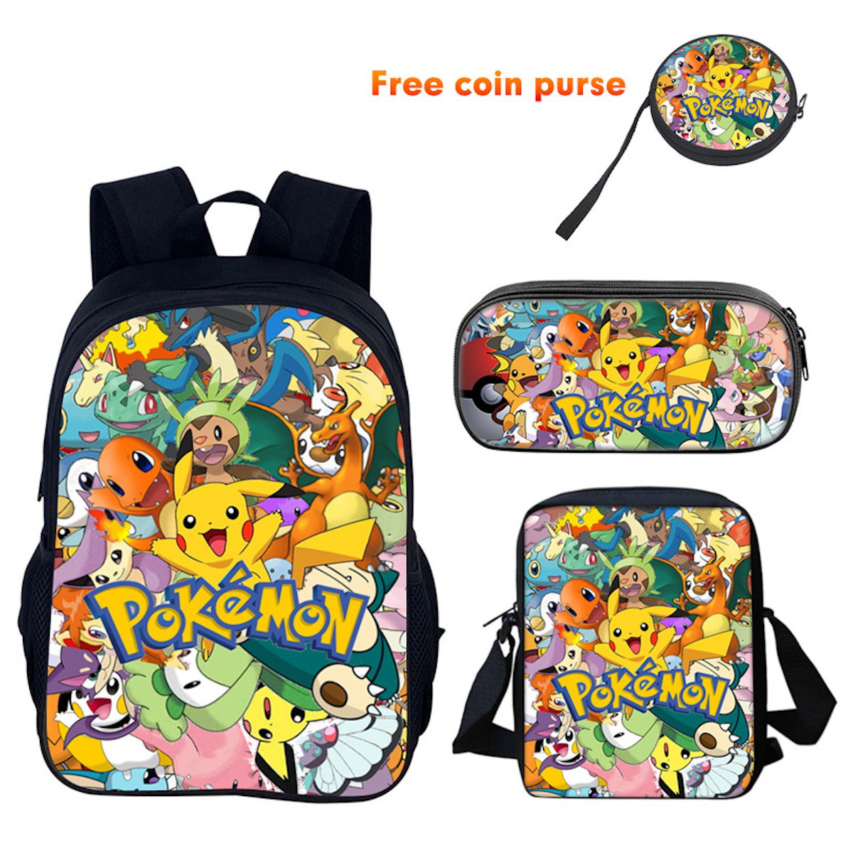 3PCS Pokemon Backpack and Lunchbox Pencil Case Set - ChildAngle 3PCS Backpack with Lunchbox