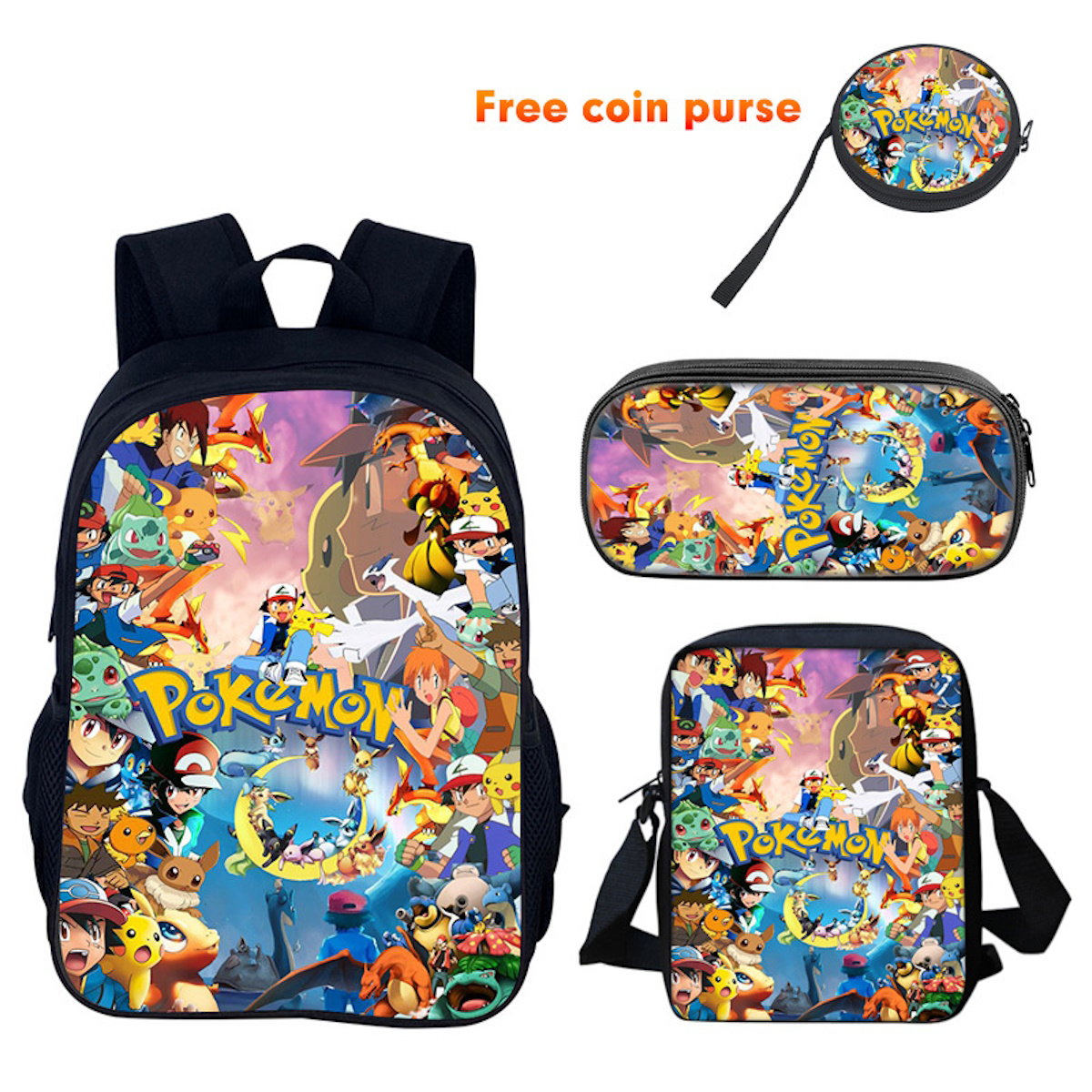 3PCS Pokemon Backpack and Lunchbox Pencil Case Set - ChildAngle 3PCS Backpack with Lunchbox
