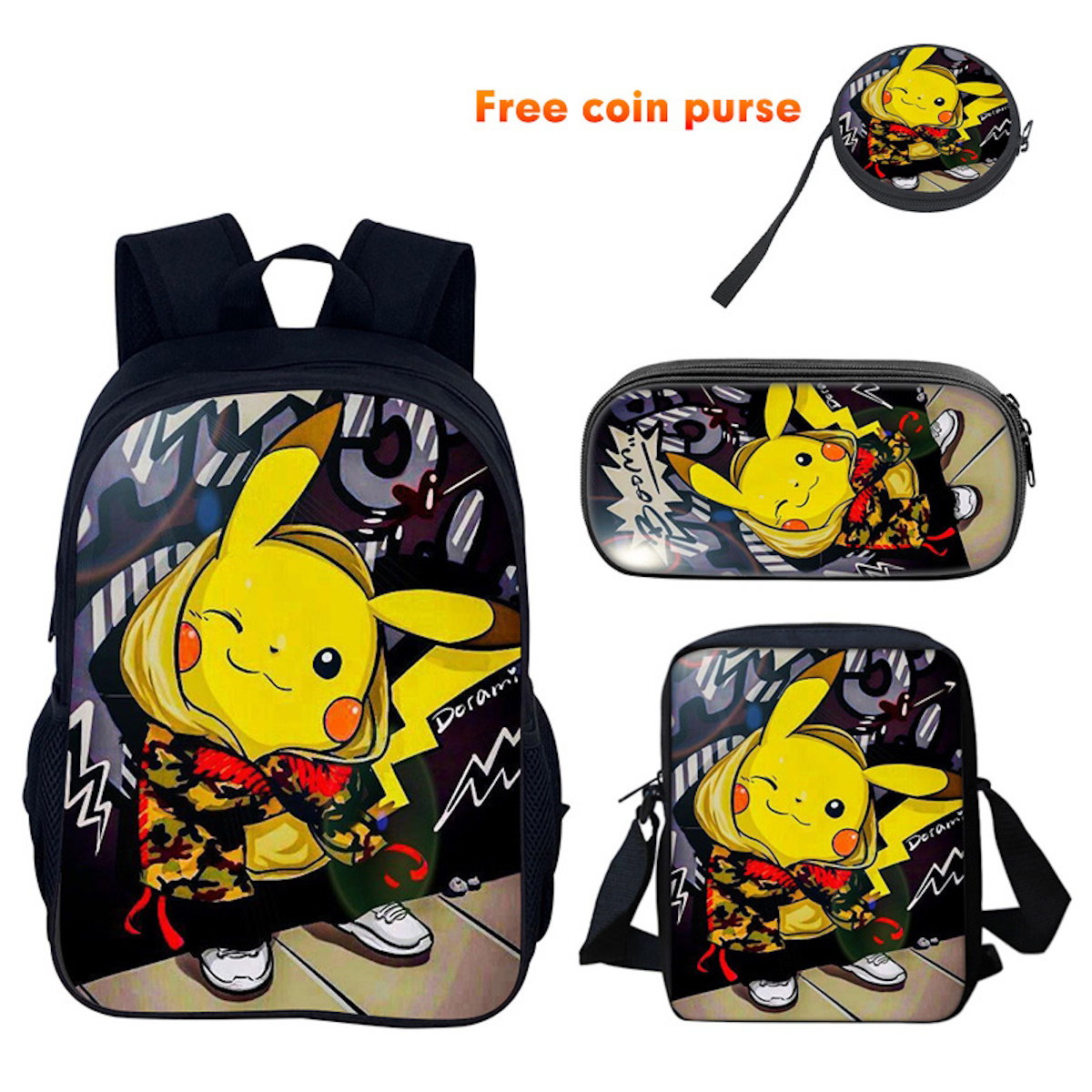 3PCS Pokemon Backpack and Lunchbox Pencil Case Set - ChildAngle 3PCS Backpack with Lunchbox