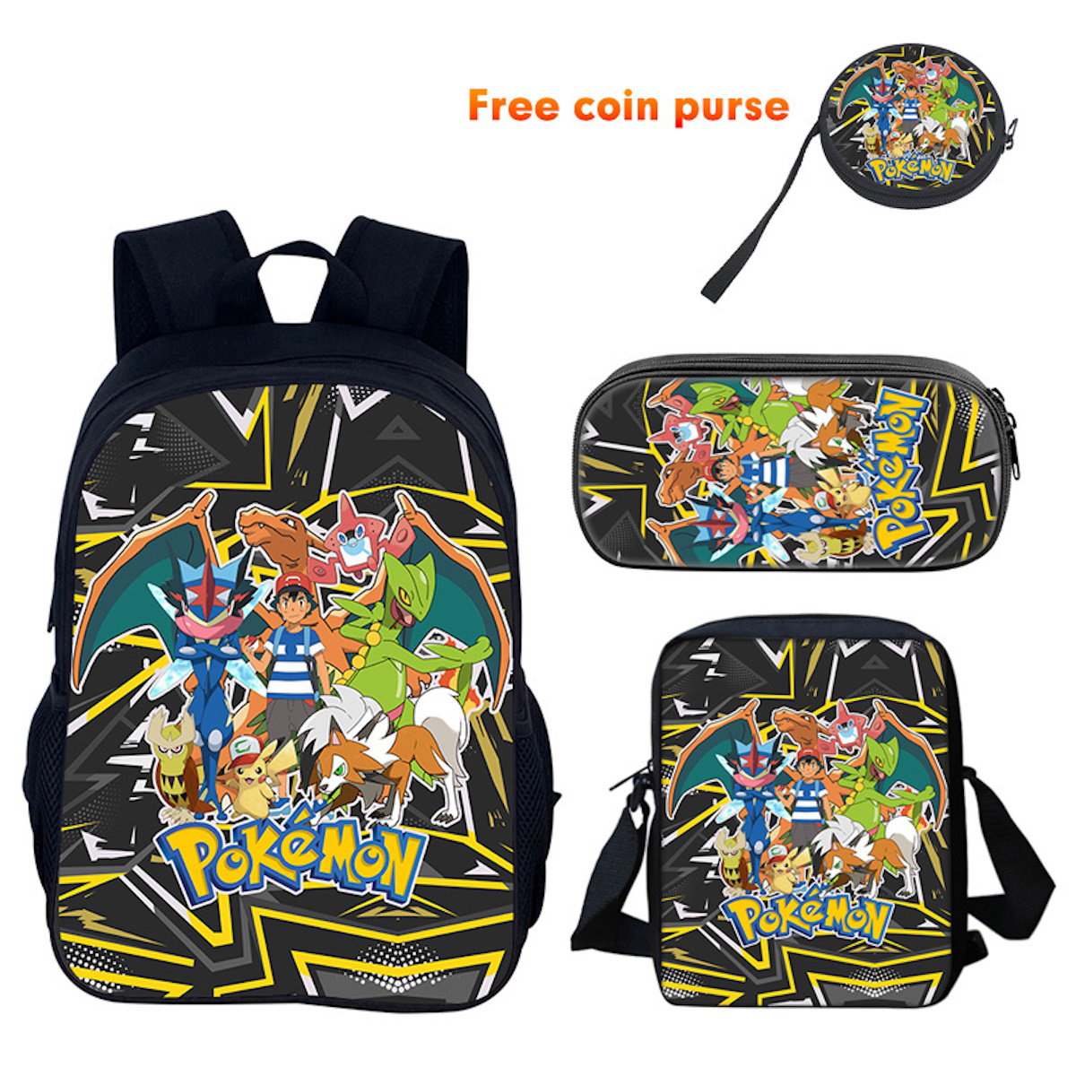 3PCS Pokemon Backpack and Lunchbox Pencil Case Set - ChildAngle 3PCS Backpack with Lunchbox