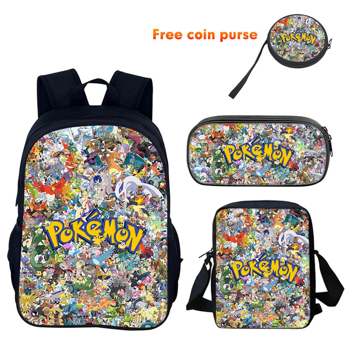 3PCS Pokemon Backpack and Lunchbox Pencil Case Set - ChildAngle 3PCS Backpack with Lunchbox