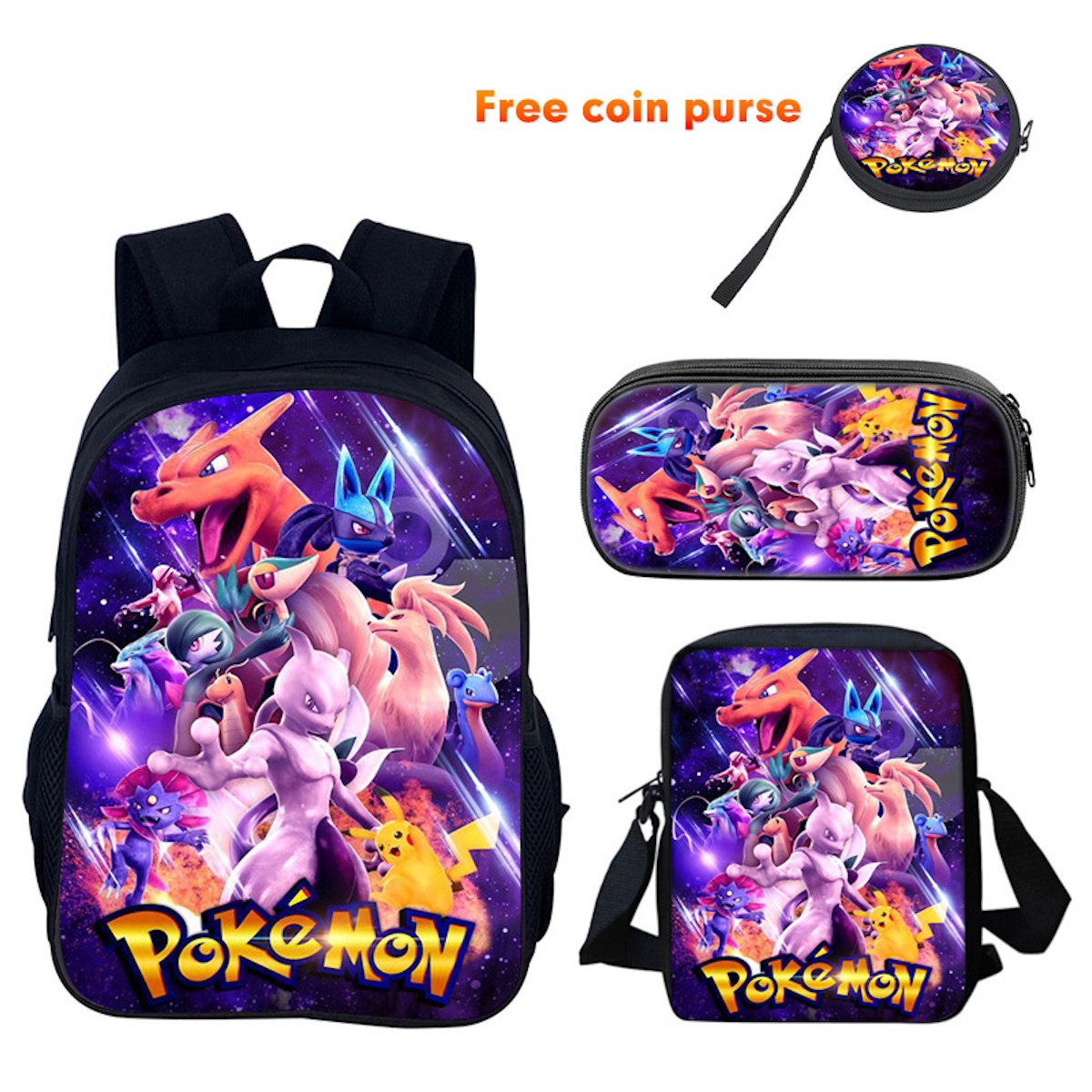 3PCS Pokemon Backpack and Lunchbox Pencil Case Set - ChildAngle 3PCS Backpack with Lunchbox