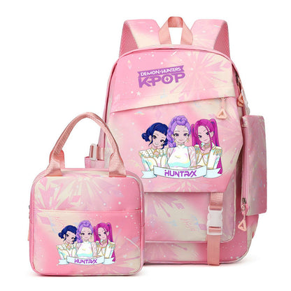 3PCS Preppy Style KPop Demon Hunter Backpack and Lunchbox Pencil Case Set - ChildAngle