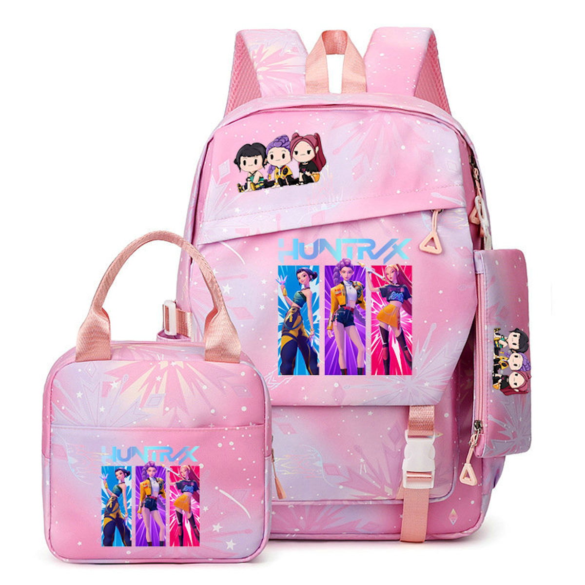 3PCS Preppy Style KPop Demon Hunter Backpack and Lunchbox Pencil Case Set - ChildAngle