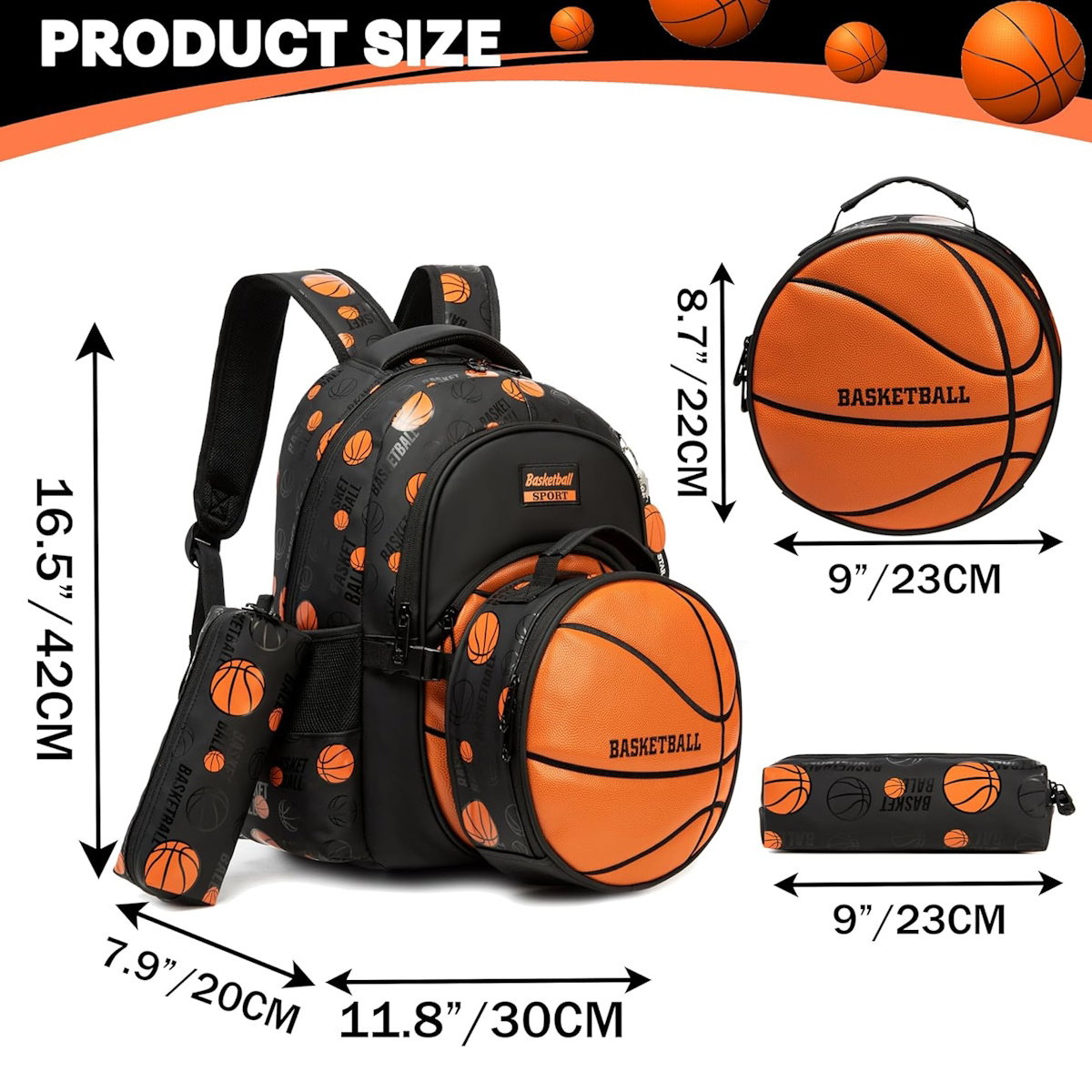 3PCS Soccer Basketball Sports Themed Backpack and Lunchbox Pencil Case Set - ChildAngle