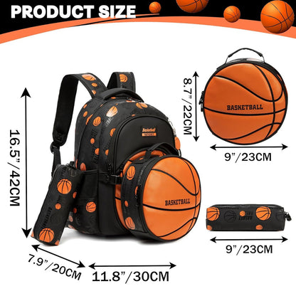 3PCS Soccer Basketball Sports Themed Backpack and Lunchbox Pencil Case Set - ChildAngle