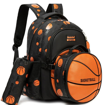 3PCS Soccer Basketball Sports Themed Backpack and Lunchbox Pencil Case Set - ChildAngle