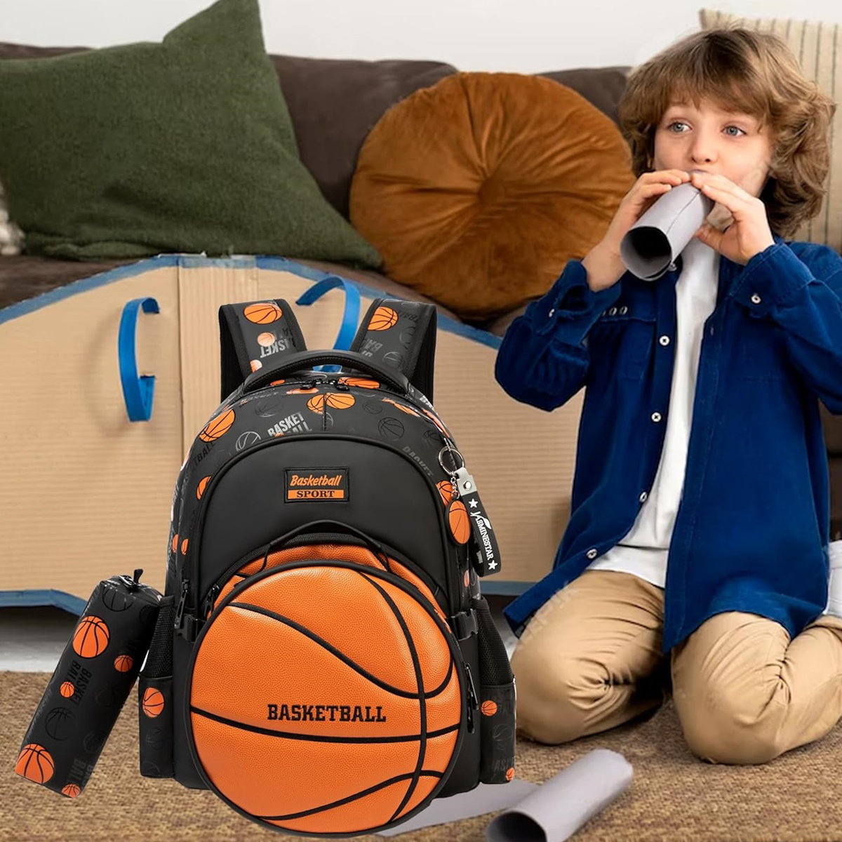 3PCS Soccer Basketball Sports Themed Backpack and Lunchbox Pencil Case Set - ChildAngle