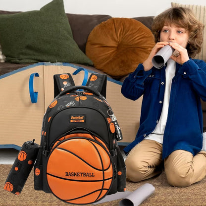 3PCS Soccer Basketball Sports Themed Backpack and Lunchbox Pencil Case Set - ChildAngle