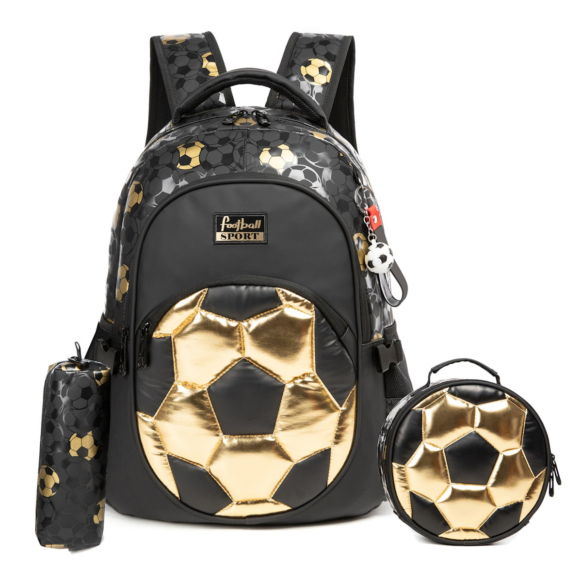3PCS Soccer Basketball Sports Themed Backpack and Lunchbox Pencil Case Set - ChildAngle