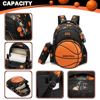 3PCS Soccer Basketball Sports Themed Backpack and Lunchbox Pencil Case Set - ChildAngle