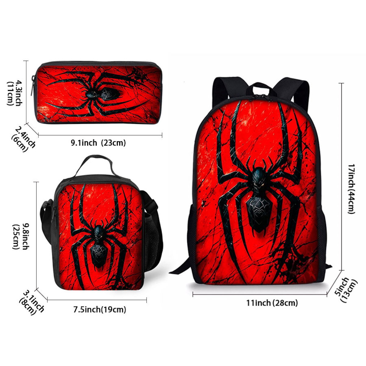 3PCS Spider Backpack and Lunchbox Pencil Case Bundle Set - ChildAngle