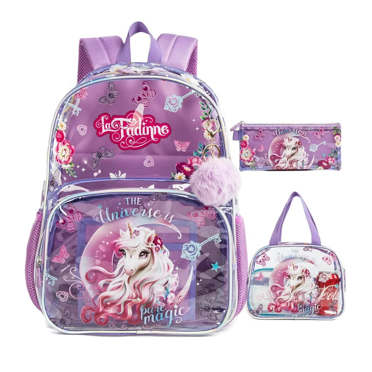 3PCS Transparent Unicorn Mermaid Clear Backpack and Lunchbox Pencil Bag Set - ChildAngle
