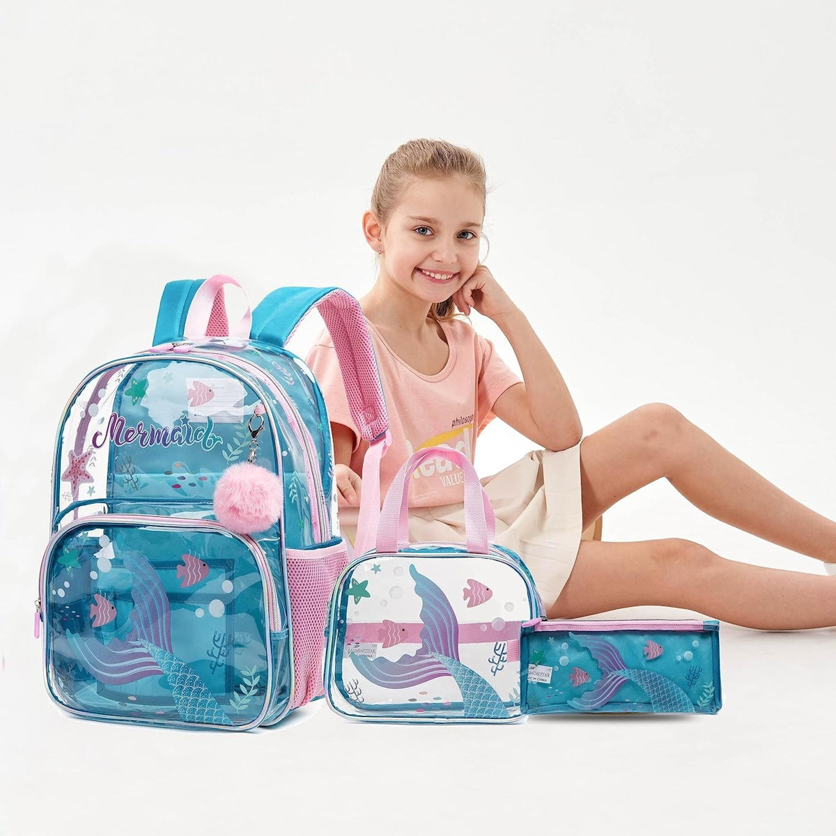 3PCS Transparent Unicorn Mermaid Clear Backpack and Lunchbox Pencil Bag Set - ChildAngle
