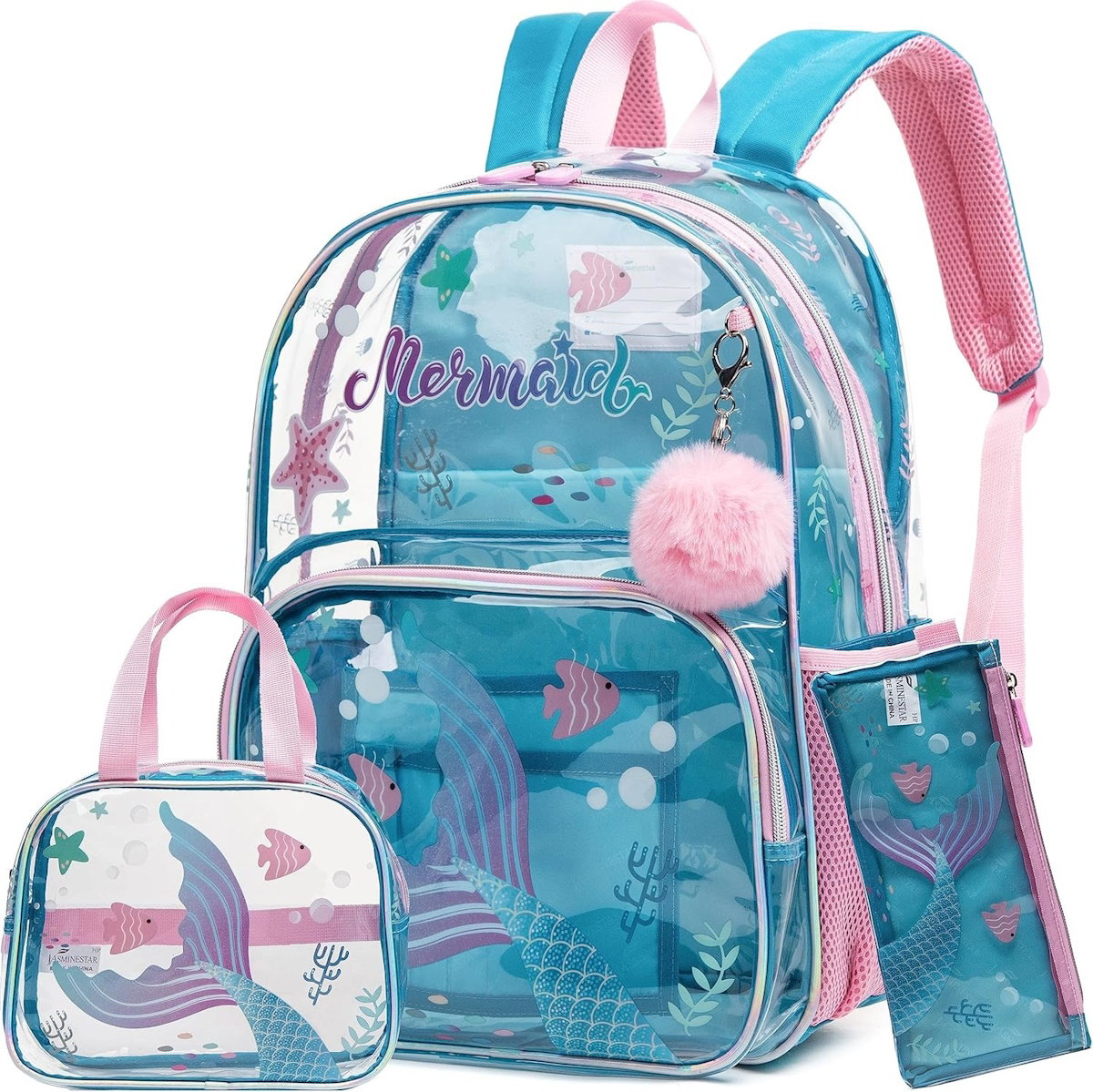 3PCS Transparent Unicorn Mermaid Clear Backpack and Lunchbox Pencil Bag Set - ChildAngle