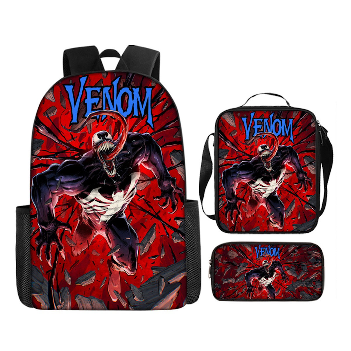 3PCS Venom Backpack Lunch Bags and Pencil Case - ChildAngle