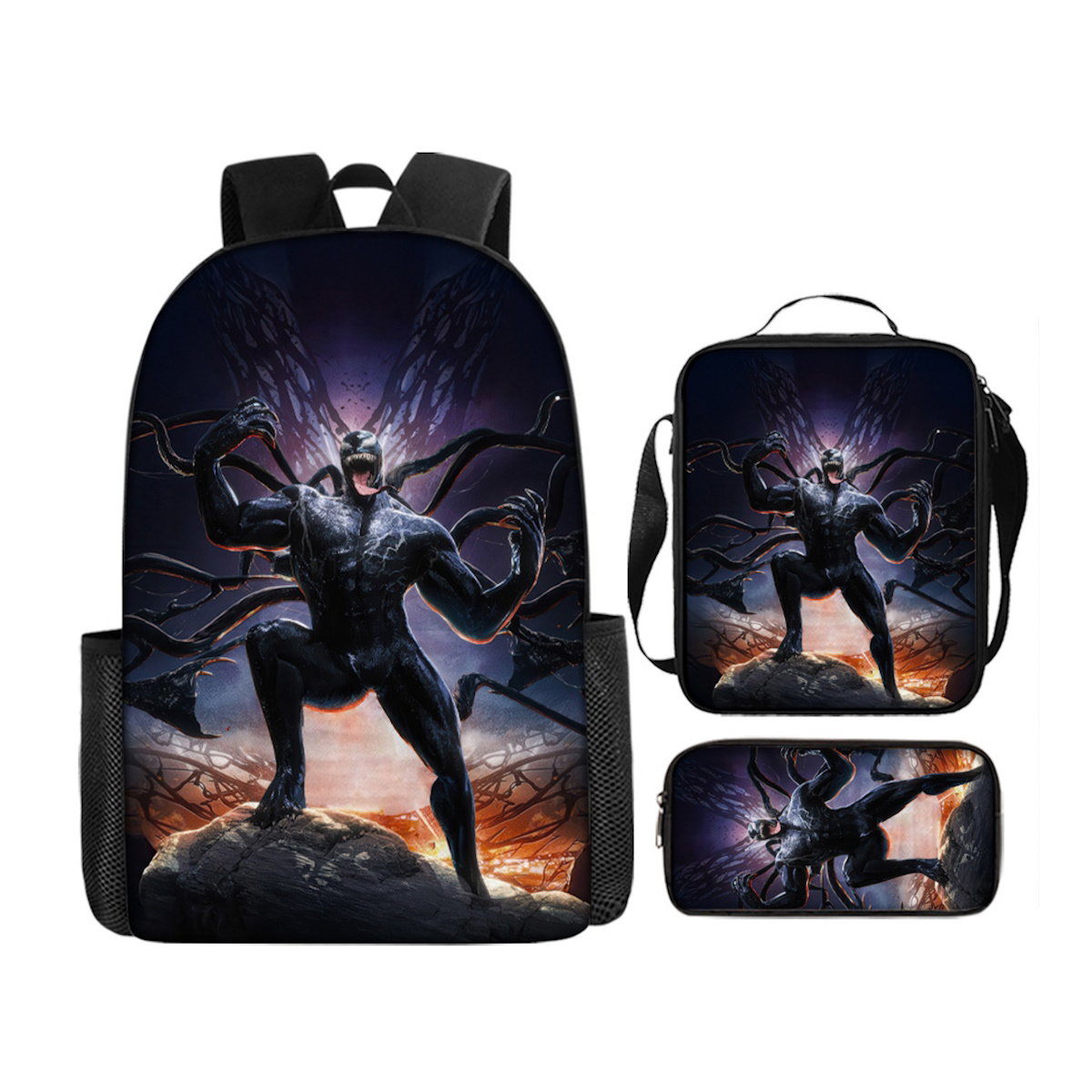 3PCS Venom Backpack Lunch Bags and Pencil Case - ChildAngle