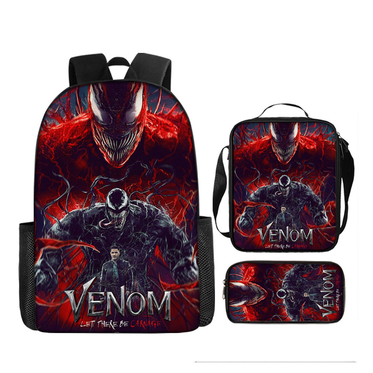 3PCS Venom Backpack Lunch Bags and Pencil Case - ChildAngle