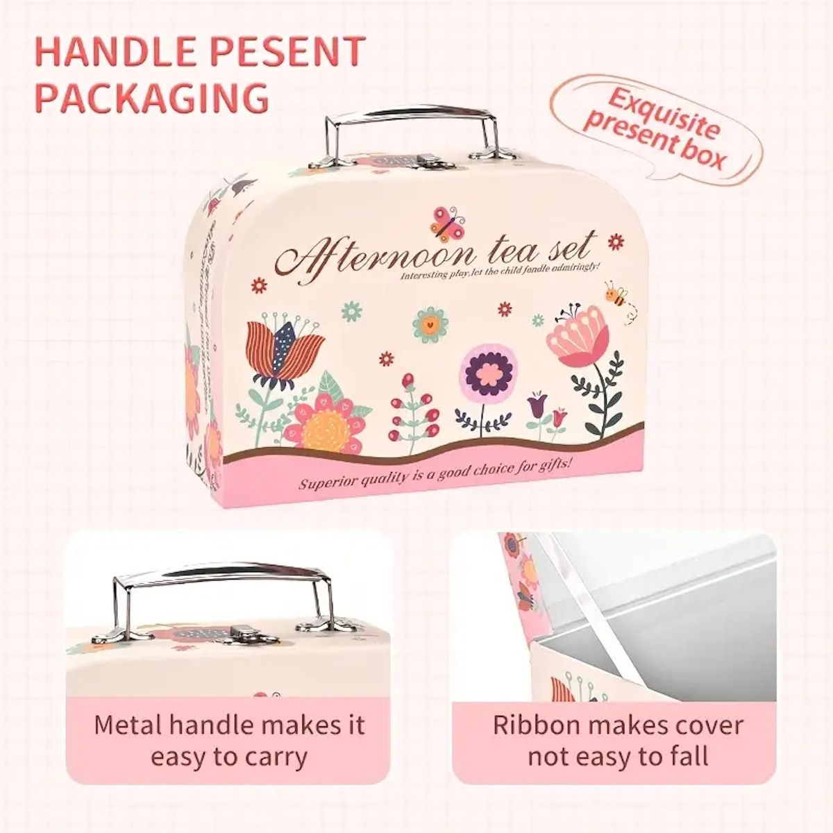 Children's afternoon tea set with pastel colors and a carrying case - ChildAngle Pretend Play Toys