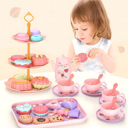 Children's afternoon tea set with pastel colors and a carrying case - ChildAngle Pretend Play Toys