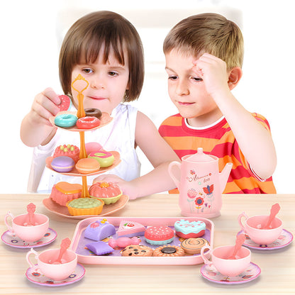 Children's afternoon tea set with pastel colors and a carrying case - ChildAngle Pretend Play Toys
