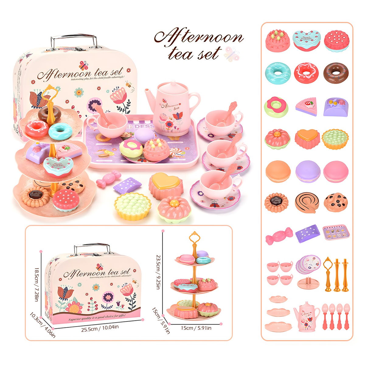 Children's afternoon tea set with pastel colors and a carrying case - ChildAngle Pretend Play Toys