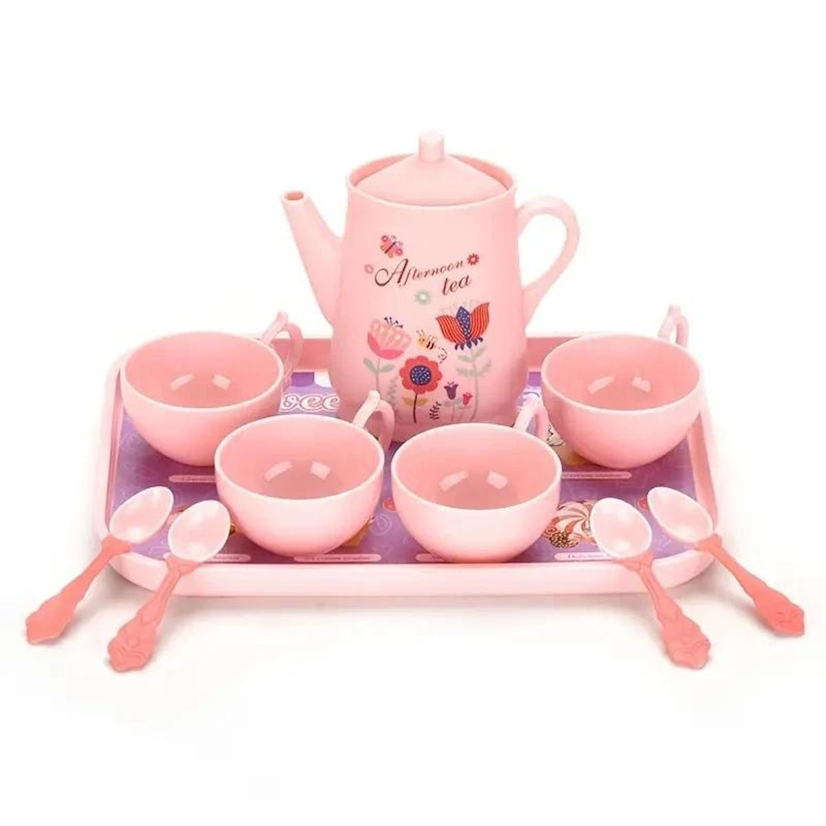Children's afternoon tea set with pastel colors and a carrying case - ChildAngle Pretend Play Toys
