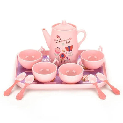 Children's afternoon tea set with pastel colors and a carrying case - ChildAngle Pretend Play Toys