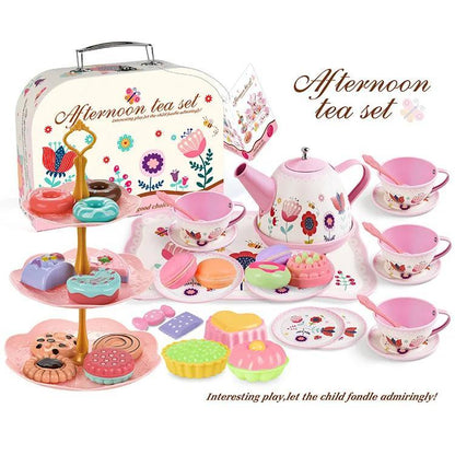 Children's afternoon tea set with pastel colors and a carrying case - ChildAngle Pretend Play Toys