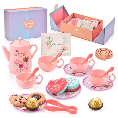 Children's afternoon tea set with pastel colors and a carrying case - ChildAngle Pretend Play Toys