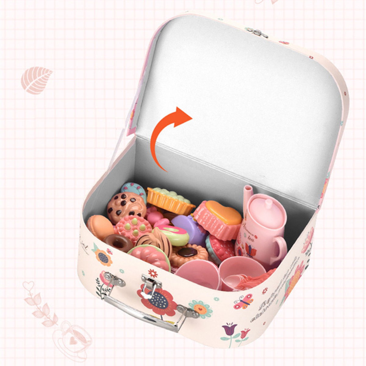 Children's afternoon tea set with pastel colors and a carrying case - ChildAngle Pretend Play Toys